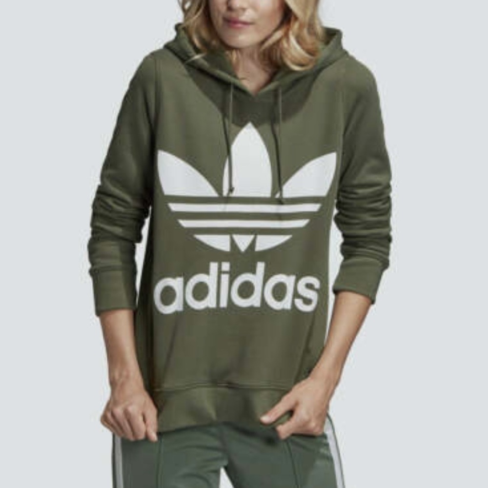 Adidas Olive Green Hoodie with White Logo